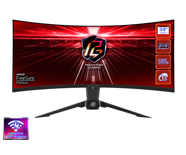 Monitor 34'' AsRock PG34WQ15R2B VA 3440x1440/165Hz/1ms/HDMIx2/DP/zvučnici