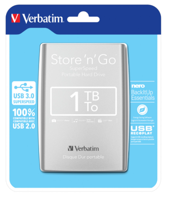 HDD E2.5'' Verbatim 1TB USB 3.0 Store'n'Go 53071, Silver