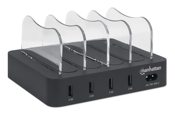 USB punjač 4-port Manhattan 102261 5V/2.4V/34W/držač za telefon Crni